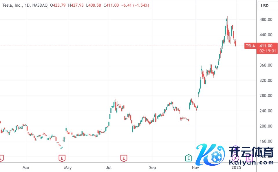 （特斯拉股价日线图，着手：TradingView）